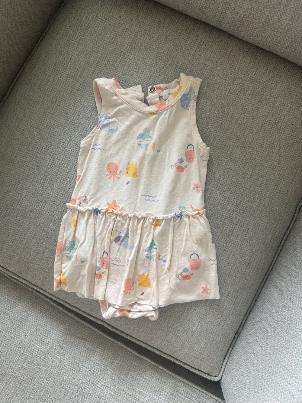 Angel Dear Cream Romper Dress with Pastel Sea Creature Print 3-6m